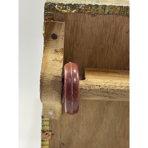 Vintage Handmade Embossed Brass & Copper Decorative Jewelry Box On Wheels - Picture 8 of 16